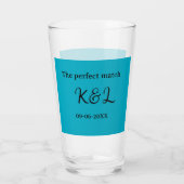 De perfect match koppel naam letter datum blauwe s glas (Achterkant)