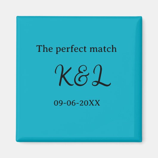 De perfect match koppel naam letter datum blauwe s magneet (Voorkant)
