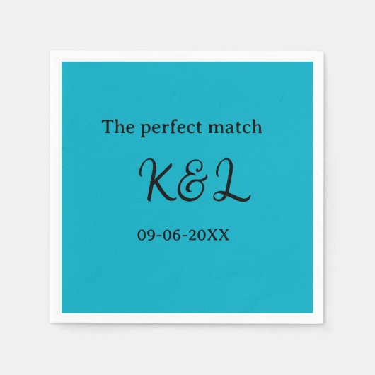 de perfect match koppel naam letter datum blauwe s servet (Voorkant)