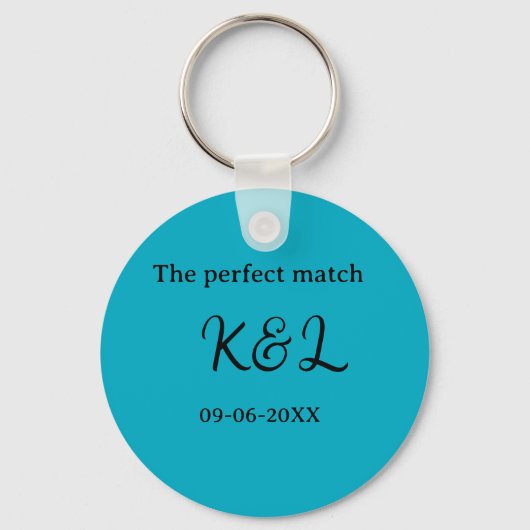 de perfect match koppel naam letter datum blauwe s sleutelhanger (Voorkant)