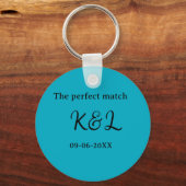 de perfect match koppel naam letter datum blauwe s sleutelhanger (Voorkant)