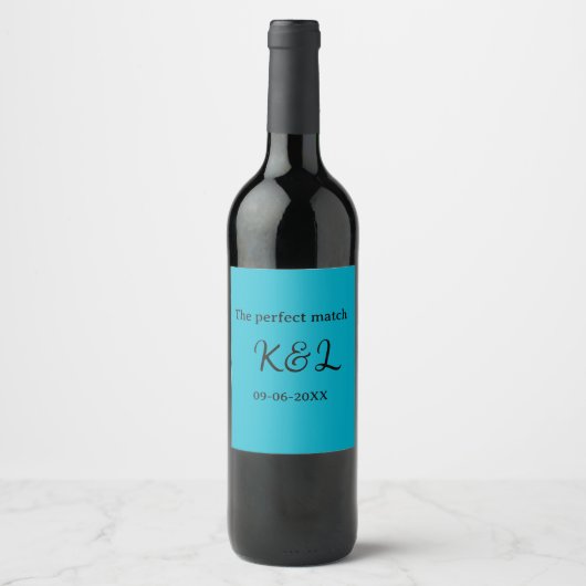 De perfect match koppel naam letter datum blauwe s wijn etiket (Voorkant)