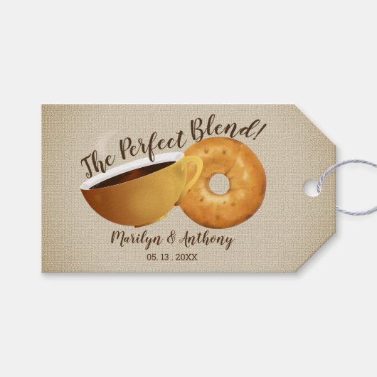 De perfecte blend koffie en bagel | Weddenschap Cadeaulabel (Voorkant (Horizontaal))