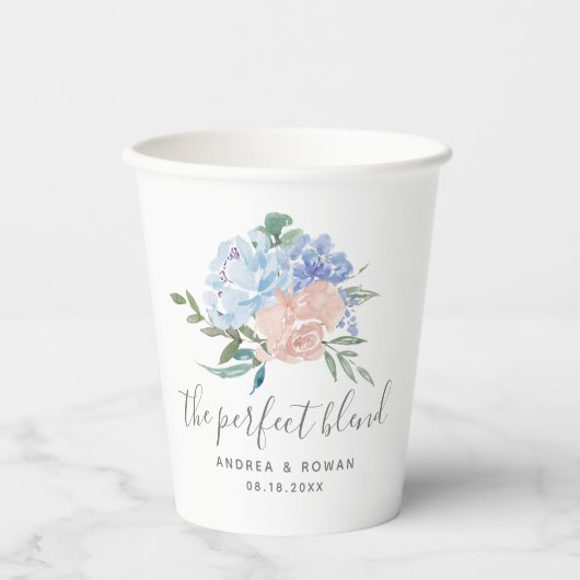 De perfecte blend-mosterd-blauw en roze Floral Papieren Bekers (Voorkant)