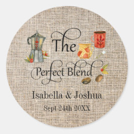 De Perfecte Blend Rustieke Whimsicale Trouwkoffie Ronde Sticker