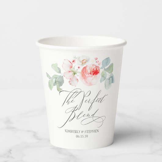 De perfecte combinatie van elegante roze bloemen papieren bekers (Achterkant)