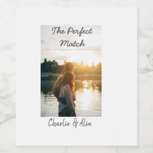 De perfecte match bruidspaar foto modern toevoegen wijn etiket (Enkel label)