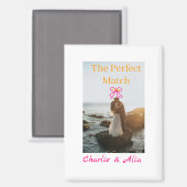 De perfecte match bruiloft paar foto retro roze magneet (Voorkant / Achterkant)