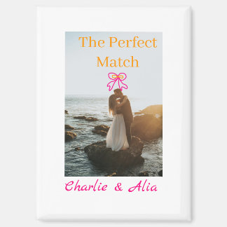 De perfecte match bruiloft paar foto retro roze magneet