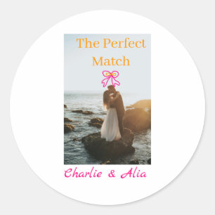 De perfecte match bruiloft paar foto retro roze ronde sticker