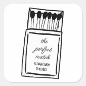 De perfecte match Doodle Matchbook bruiloft gunst Vierkante Sticker (Voorkant)