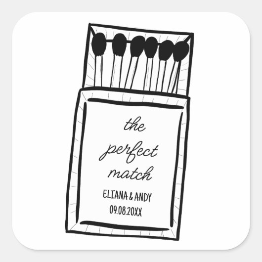 De perfecte match Doodle Matchbook bruiloft gunst Vierkante Sticker (Voorkant)