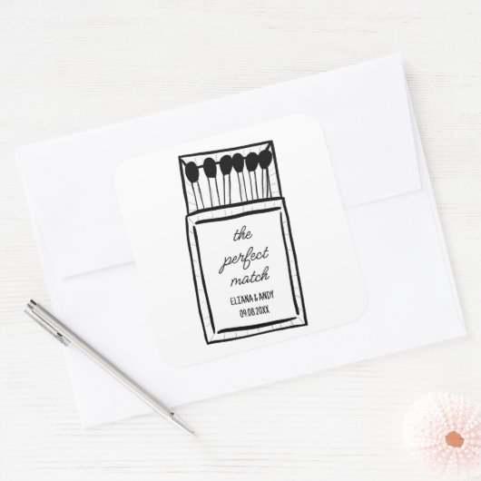 De perfecte match Doodle Matchbook bruiloft gunst Vierkante Sticker (Envelop)