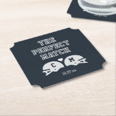 De perfecte match Football bruiloft monogram Kartonnen Onderzetters (Gekanteld)