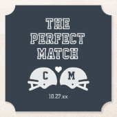 De perfecte match Football bruiloft monogram Kartonnen Onderzetters (Voorkant)