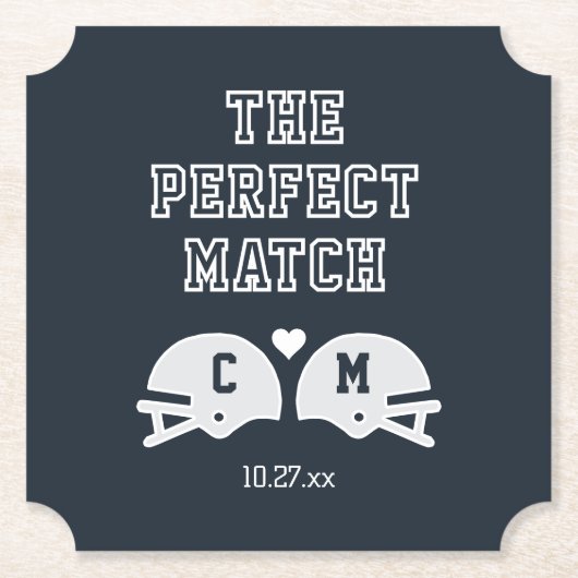 De perfecte match Football bruiloft monogram Kartonnen Onderzetters (Voorkant)