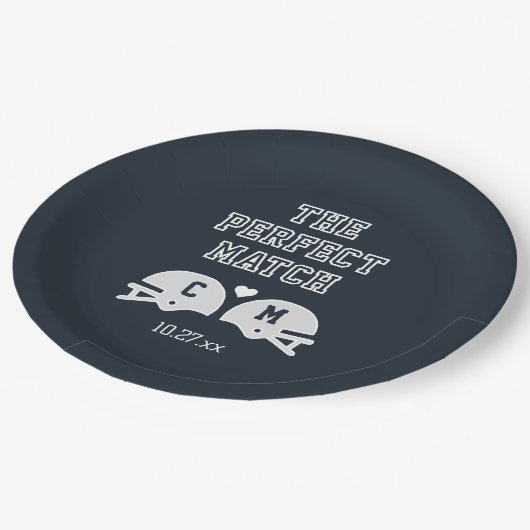 De perfecte match Football bruiloft monogram Papieren Bordje (Gekanteld)