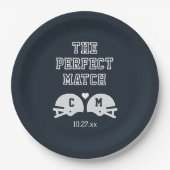 De perfecte match Football bruiloft monogram Papieren Bordje (Voorkant)