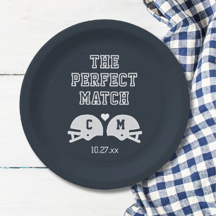 De perfecte match Football bruiloft monogram Papieren Bordje