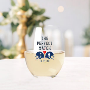 De perfecte match Football bruiloft monogram Wijnglas Zonder Voet