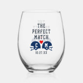 De perfecte match Football bruiloft monogram Wijnglas Zonder Voet (Voorkant)