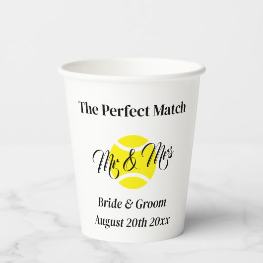 De perfecte match geweldige tennis thema bruiloft papieren bekers (Achterkant)