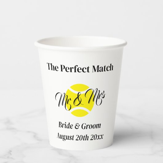 De perfecte match geweldige tennis thema bruiloft papieren bekers (Voorkant)