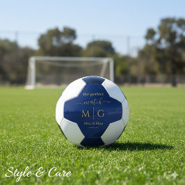 De Perfecte Match Monogram Koppel Naam Marineblauw Voetbal
