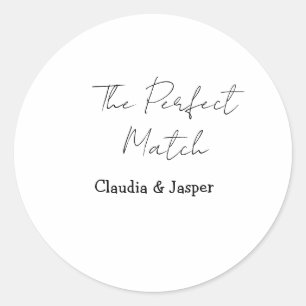 De perfecte match naam eenvoudig paar trouwen ronde sticker