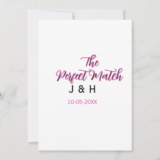 De perfecte match roze zwart naam datum trouwkoppe kaart (Voorkant)