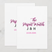 De perfecte match roze zwart naam datum trouwkoppe kaart (Voorkant / Achterkant)