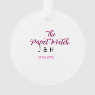 De perfecte match roze zwart naam datum trouwkoppe ornament