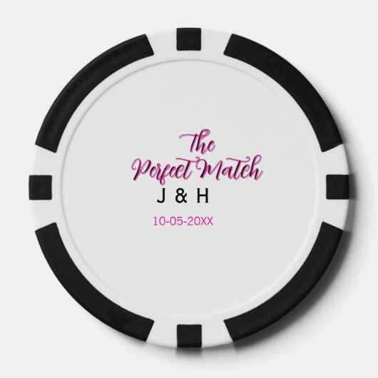 De perfecte match roze zwart naam datum trouwkoppe poker chips (Voorkant)