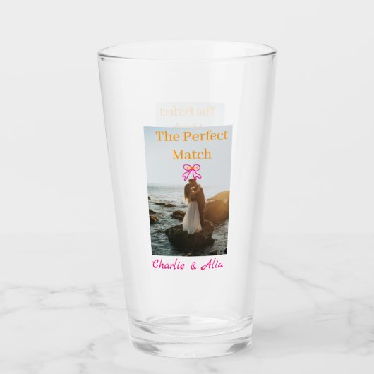 De perfecte match trouwkoppel foto retro roze glas (Voorkant)
