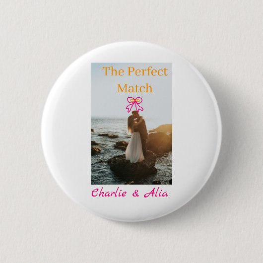 De perfecte match trouwkoppel foto retro roze ronde button 5,7 cm (Voorkant)