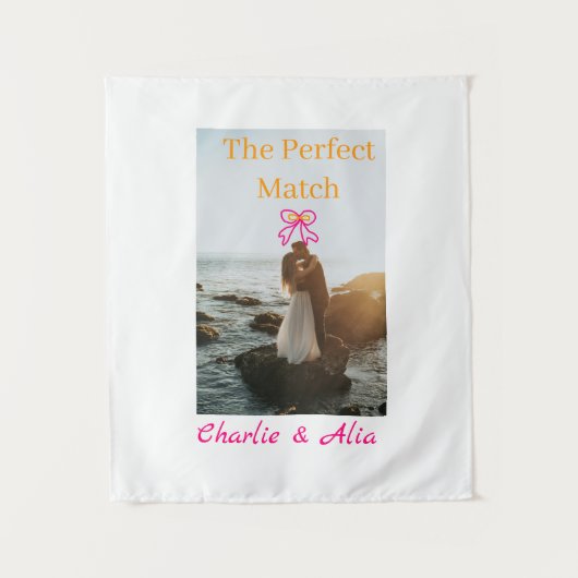 De perfecte match trouwkoppel foto retro roze wandkleed (Voorkant)
