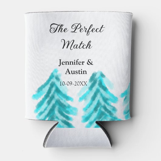 De perfecte match winter blauwe dennenboom bruilof blikjeskoeler (Voorkant)