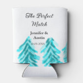 De perfecte match winter blauwe dennenboom bruilof blikjeskoeler (Achterkant)