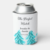 De perfecte match winter blauwe dennenboom bruilof blikjeskoeler (Blikje Achterkant)