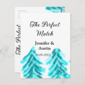 De perfecte match winter blauwe dennenboom bruilof briefkaart (Voorkant / Achterkant)