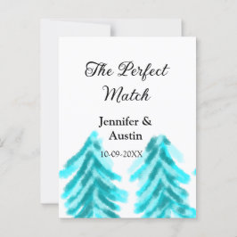 De perfecte match winter blauwe dennenboom bruilof briefkaart