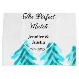 De perfecte match winter blauwe dennenboom bruilof groot cadeauzakje