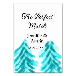 De perfecte match winter blauwe dennenboom bruilof kaart