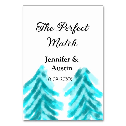 De perfecte match winter blauwe dennenboom bruilof kaart (Voorkant)