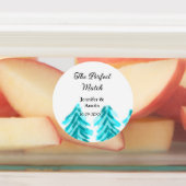 De perfecte match winter blauwe dennenboom bruilof labels (Aangebracht)