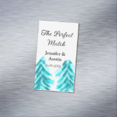 De perfecte match winter blauwe dennenboom bruilof magnetisch visitekaartje (Voorbeeld)
