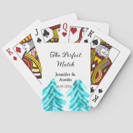 De perfecte match winter blauwe dennenboom bruilof pokerkaarten