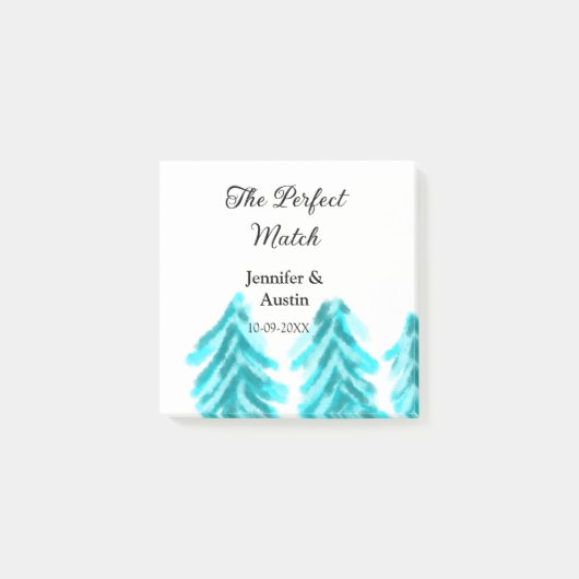 De perfecte match winter blauwe dennenboom bruilof post-it® notes (Voorkant)