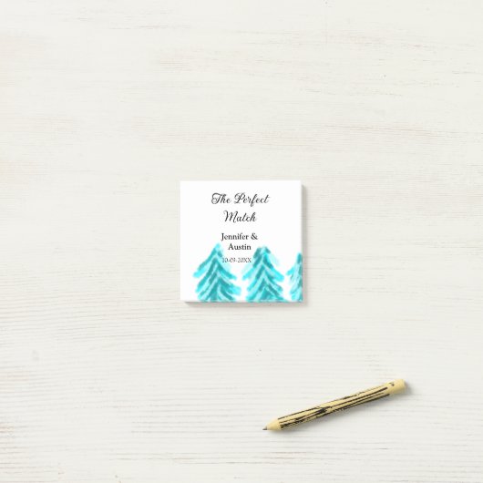 De perfecte match winter blauwe dennenboom bruilof post-it® notes (Op bureau)