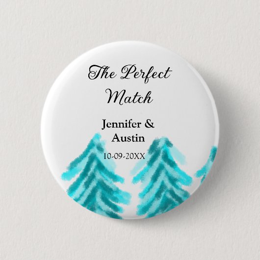 De perfecte match winter blauwe dennenboom bruilof ronde button 5,7 cm (Voorkant)